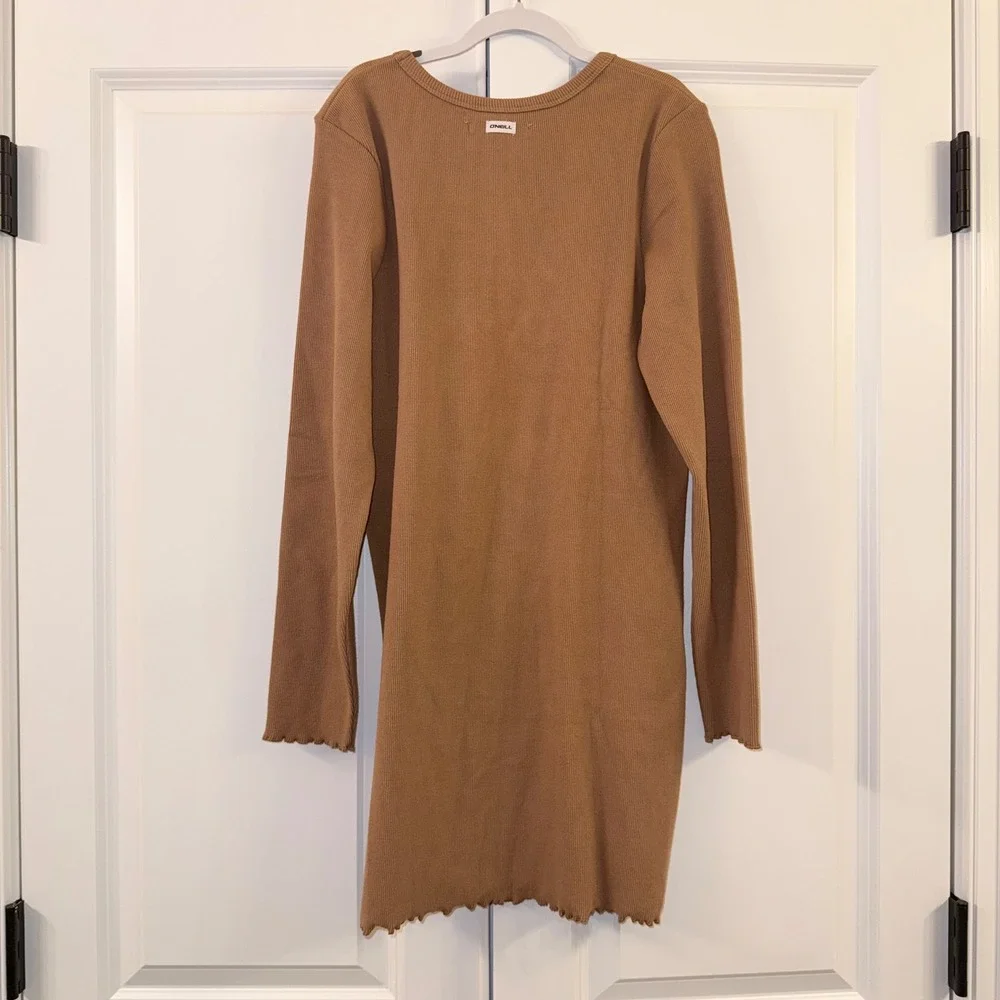 NWT O'Neill Kids XL Long Sleeve‎ Casual Dress Brown Sun Graphic Ribbed Hem Cute